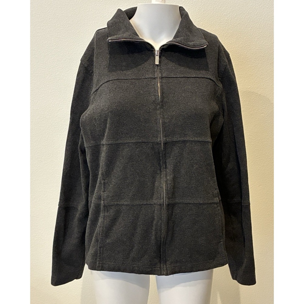 Jones New York Signature Zip Up Lightweight Blocked Jacket Size L Gray Office
